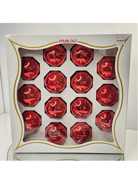 Vintage Glass Christmas Ornaments 14pcs Red With Box Doubl Glo